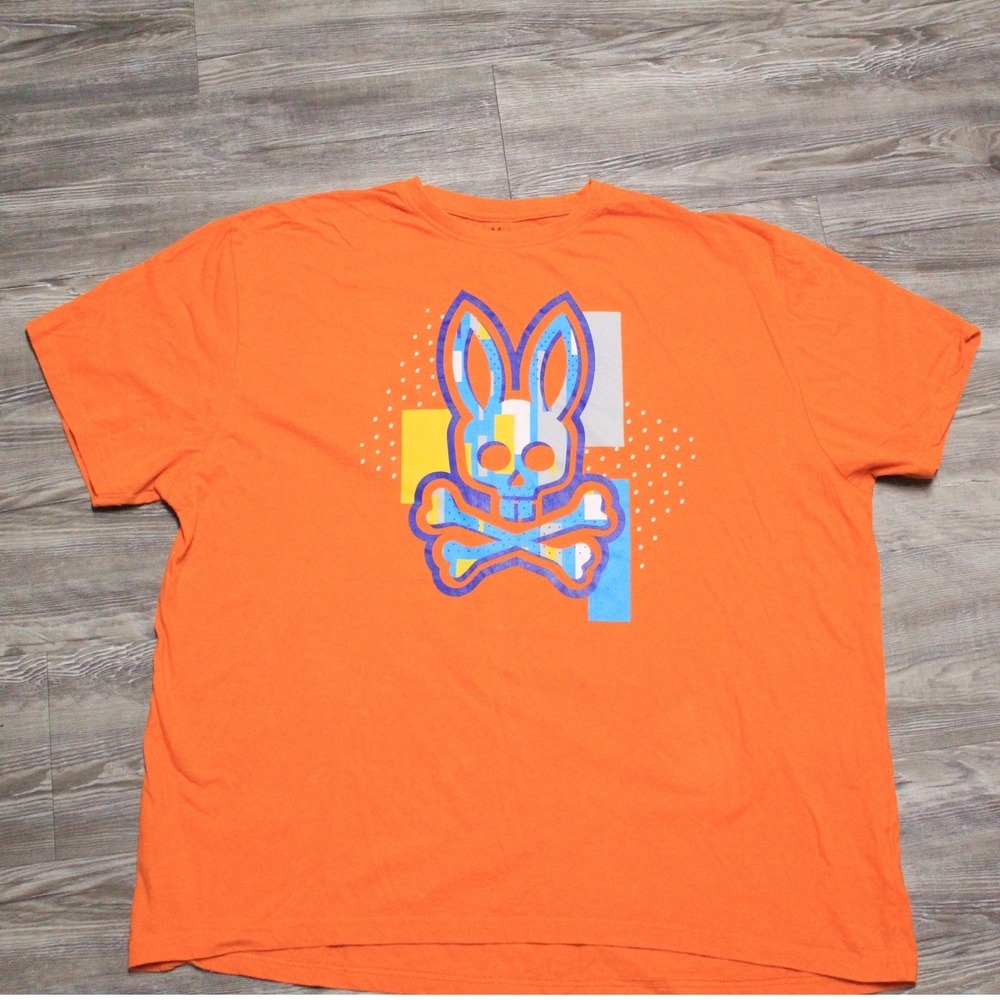Psycho Bunny Mens Orange Pima Cotton Graphic Logo T-Shirt Size 7 XL